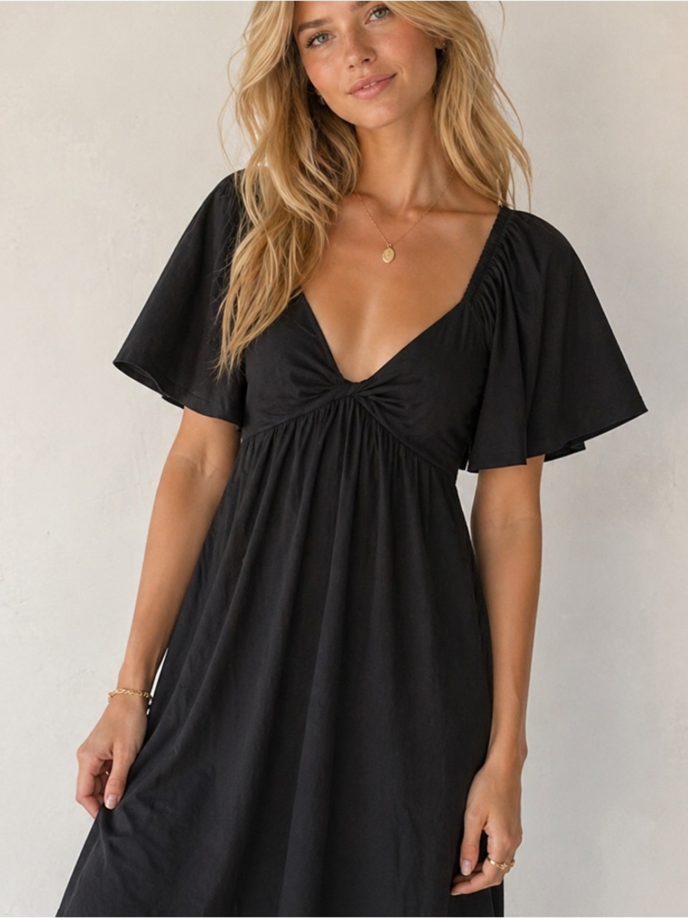 Abercrombie & Fitch Black Flutter Sleeve Midi Dress Size XS 36616